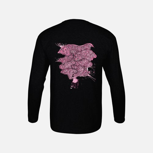 Pink Oyster Mushroom Long Sleeve T-Shirt - Black