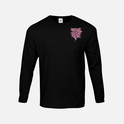 Pink Oyster Mushroom Long Sleeve T-Shirt - Black
